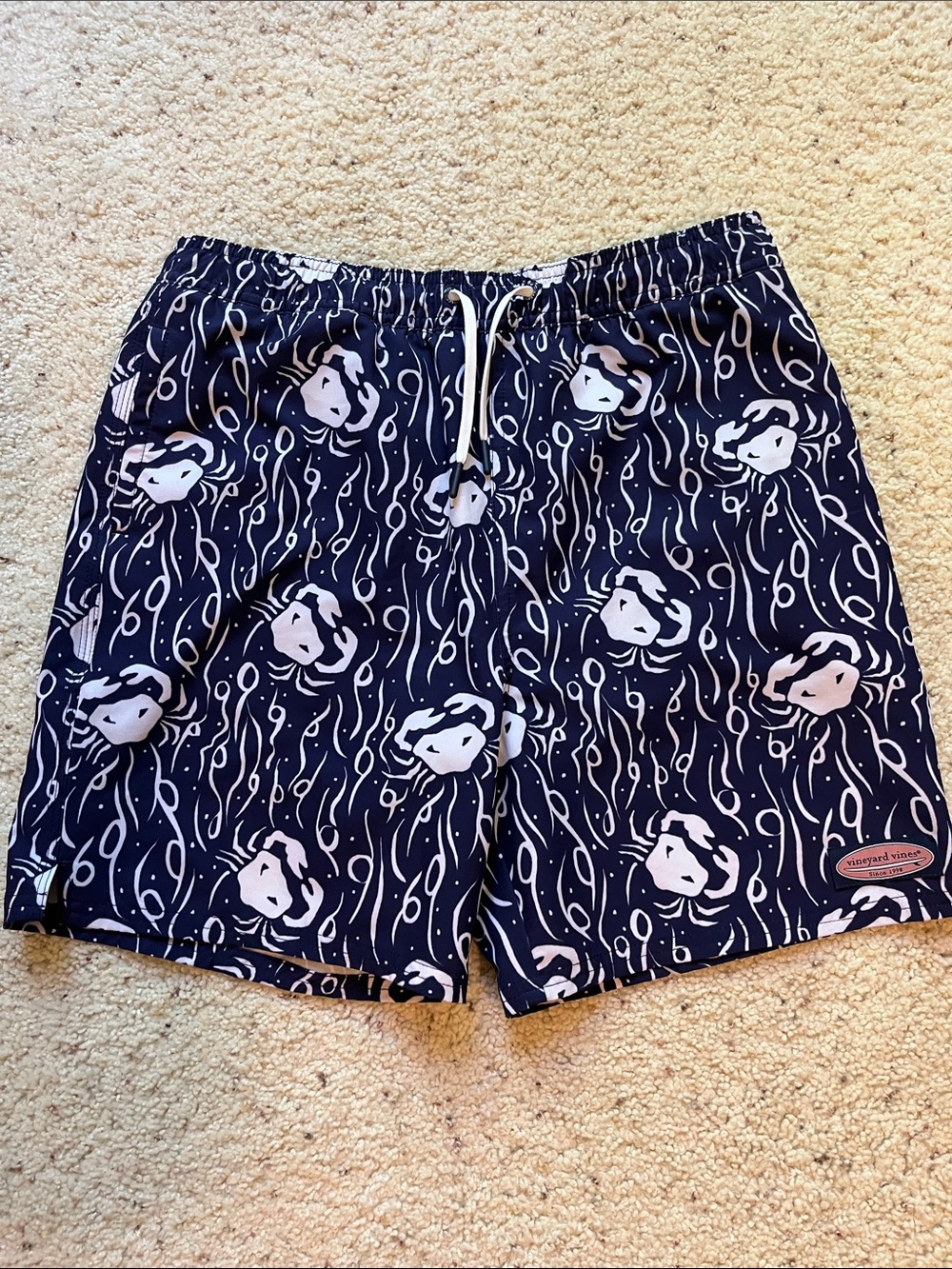 Vineyard Vines Navy & White Crab Kids Swim Trunks